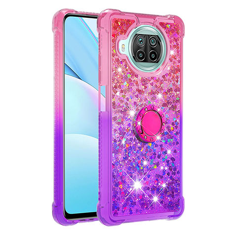 Silikon Hülle Handyhülle Gummi Schutzhülle Flexible Tasche Bling-Bling mit Fingerring Ständer S02 für Xiaomi Mi 10i 5G Pink