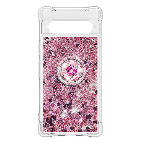 Silikon Hülle Handyhülle Gummi Schutzhülle Flexible Tasche Bling-Bling mit Fingerring Ständer S03 für Google Pixel 7a 5G Pink