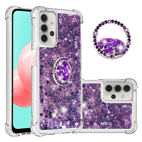 Silikon Hülle Handyhülle Gummi Schutzhülle Flexible Tasche Bling-Bling mit Fingerring Ständer S03 für Samsung Galaxy A32 4G Violett