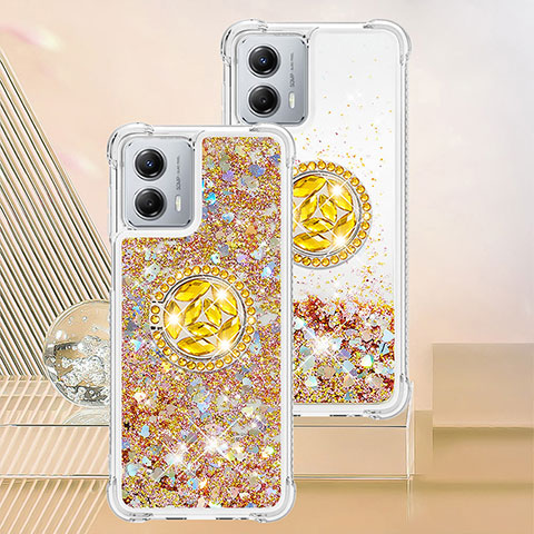 Silikon Hülle Handyhülle Gummi Schutzhülle Flexible Tasche Bling-Bling mit Fingerring Ständer YB1 für Motorola Moto G 5G (2023) Gold