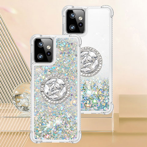 Silikon Hülle Handyhülle Gummi Schutzhülle Flexible Tasche Bling-Bling mit Fingerring Ständer YB1 für Motorola Moto G Power 5G (2023) Hellblau