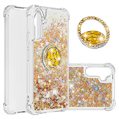 Silikon Hülle Handyhülle Gummi Schutzhülle Flexible Tasche Bling-Bling mit Fingerring Ständer YB1 für Samsung Galaxy A34 5G Gold