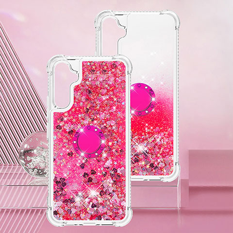 Silikon Hülle Handyhülle Gummi Schutzhülle Flexible Tasche Bling-Bling mit Fingerring Ständer YB1 für Samsung Galaxy A34 5G Pink