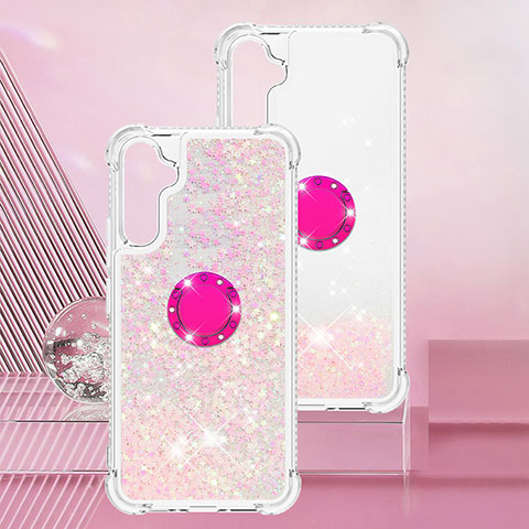 Silikon Hülle Handyhülle Gummi Schutzhülle Flexible Tasche Bling-Bling mit Fingerring Ständer YB1 für Samsung Galaxy A34 5G Rosa