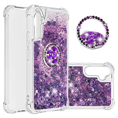 Silikon Hülle Handyhülle Gummi Schutzhülle Flexible Tasche Bling-Bling mit Fingerring Ständer YB1 für Samsung Galaxy A34 5G Violett