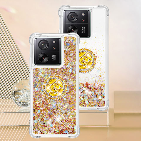 Silikon Hülle Handyhülle Gummi Schutzhülle Flexible Tasche Bling-Bling mit Fingerring Ständer YB1 für Xiaomi Mi 13T Pro 5G Gold