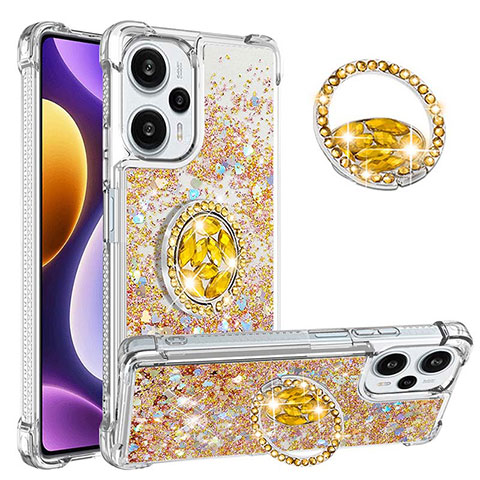 Silikon Hülle Handyhülle Gummi Schutzhülle Flexible Tasche Bling-Bling mit Fingerring Ständer YB1 für Xiaomi Poco F5 5G Gold