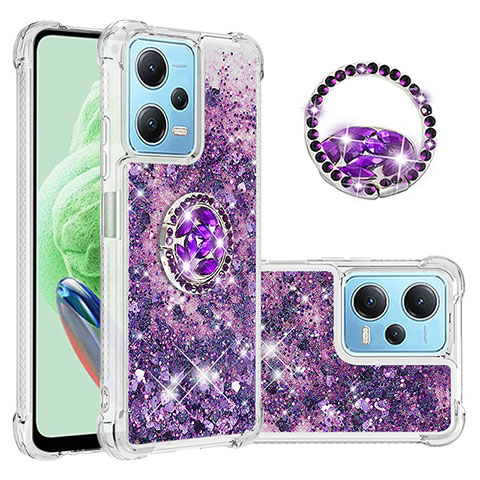 Silikon Hülle Handyhülle Gummi Schutzhülle Flexible Tasche Bling-Bling mit Fingerring Ständer YB1 für Xiaomi Poco X5 5G Violett