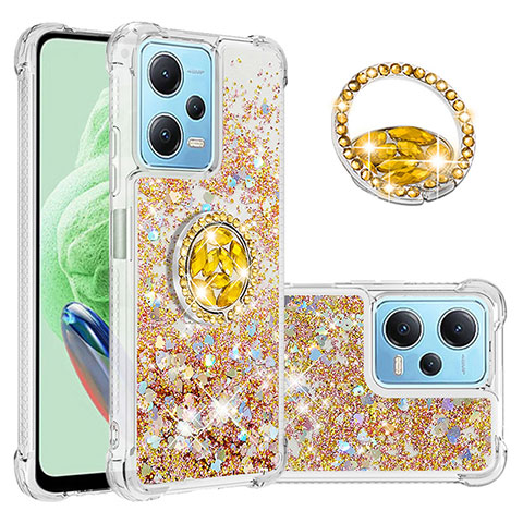 Silikon Hülle Handyhülle Gummi Schutzhülle Flexible Tasche Bling-Bling mit Fingerring Ständer YB1 für Xiaomi Redmi Note 12 5G Gold