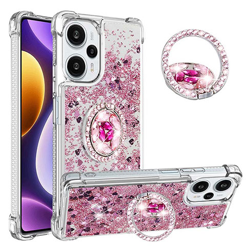 Silikon Hülle Handyhülle Gummi Schutzhülle Flexible Tasche Bling-Bling mit Fingerring Ständer YB1 für Xiaomi Redmi Note 12 Turbo 5G Rot