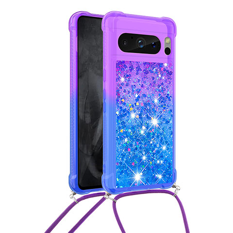 Silikon Hülle Handyhülle Gummi Schutzhülle Flexible Tasche Bling-Bling mit Schlüsselband Lanyard S01 für Google Pixel 8 Pro 5G Violett