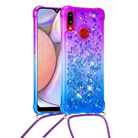 Silikon Hülle Handyhülle Gummi Schutzhülle Flexible Tasche Bling-Bling mit Schlüsselband Lanyard S01 für Samsung Galaxy A10s Violett