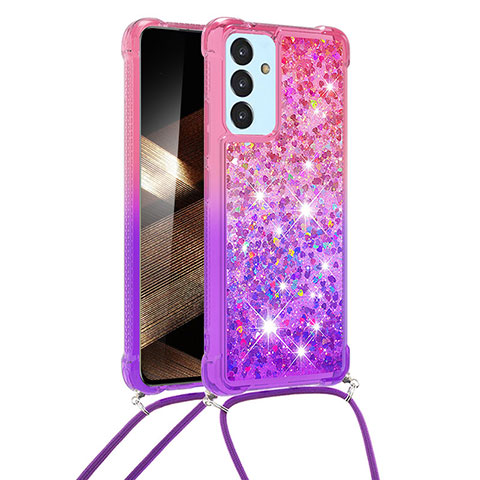 Silikon Hülle Handyhülle Gummi Schutzhülle Flexible Tasche Bling-Bling mit Schlüsselband Lanyard S01 für Samsung Galaxy A15 4G Pink