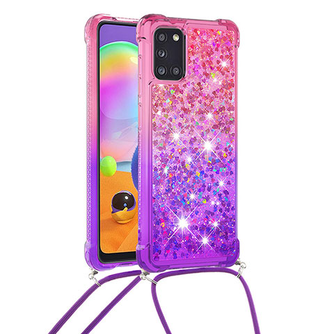 Silikon Hülle Handyhülle Gummi Schutzhülle Flexible Tasche Bling-Bling mit Schlüsselband Lanyard S01 für Samsung Galaxy A31 Pink