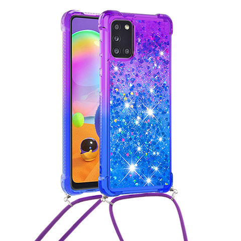 Silikon Hülle Handyhülle Gummi Schutzhülle Flexible Tasche Bling-Bling mit Schlüsselband Lanyard S01 für Samsung Galaxy A31 Violett