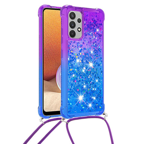 Silikon Hülle Handyhülle Gummi Schutzhülle Flexible Tasche Bling-Bling mit Schlüsselband Lanyard S01 für Samsung Galaxy A32 4G Violett