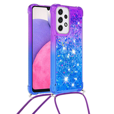 Silikon Hülle Handyhülle Gummi Schutzhülle Flexible Tasche Bling-Bling mit Schlüsselband Lanyard S01 für Samsung Galaxy A33 5G Violett