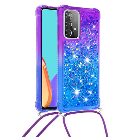 Silikon Hülle Handyhülle Gummi Schutzhülle Flexible Tasche Bling-Bling mit Schlüsselband Lanyard S01 für Samsung Galaxy A52s 5G Violett