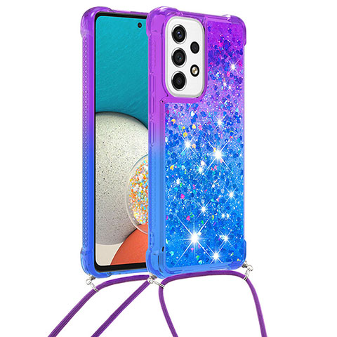 Silikon Hülle Handyhülle Gummi Schutzhülle Flexible Tasche Bling-Bling mit Schlüsselband Lanyard S01 für Samsung Galaxy A53 5G Violett