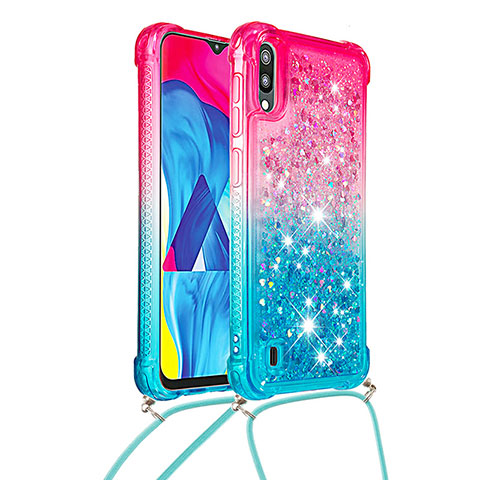 Silikon Hülle Handyhülle Gummi Schutzhülle Flexible Tasche Bling-Bling mit Schlüsselband Lanyard S01 für Samsung Galaxy M10 Rosa