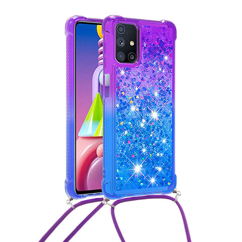 Silikon Hülle Handyhülle Gummi Schutzhülle Flexible Tasche Bling-Bling mit Schlüsselband Lanyard S01 für Samsung Galaxy M51 Violett