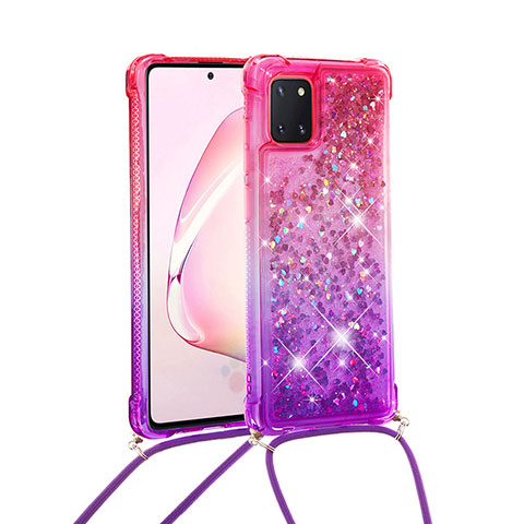 Silikon Hülle Handyhülle Gummi Schutzhülle Flexible Tasche Bling-Bling mit Schlüsselband Lanyard S01 für Samsung Galaxy M60s Pink