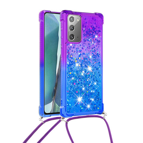 Silikon Hülle Handyhülle Gummi Schutzhülle Flexible Tasche Bling-Bling mit Schlüsselband Lanyard S01 für Samsung Galaxy Note 20 5G Violett