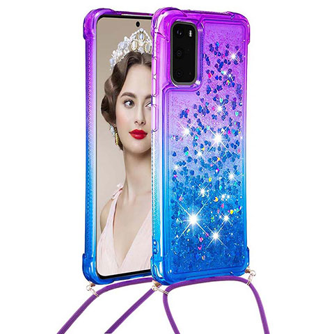 Silikon Hülle Handyhülle Gummi Schutzhülle Flexible Tasche Bling-Bling mit Schlüsselband Lanyard S01 für Samsung Galaxy S20 5G Violett