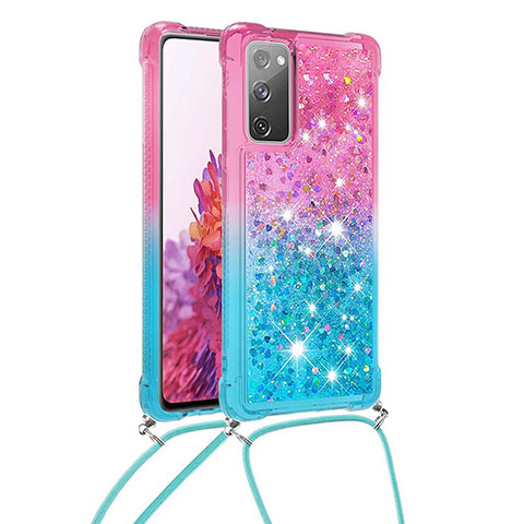 Silikon Hülle Handyhülle Gummi Schutzhülle Flexible Tasche Bling-Bling mit Schlüsselband Lanyard S01 für Samsung Galaxy S20 FE 5G Rosa