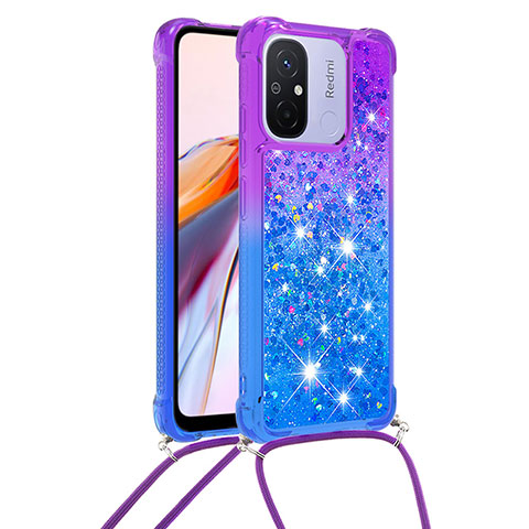 Silikon Hülle Handyhülle Gummi Schutzhülle Flexible Tasche Bling-Bling mit Schlüsselband Lanyard S01 für Xiaomi Poco C55 Violett