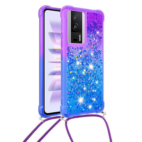 Silikon Hülle Handyhülle Gummi Schutzhülle Flexible Tasche Bling-Bling mit Schlüsselband Lanyard S01 für Xiaomi Redmi K60 5G Violett