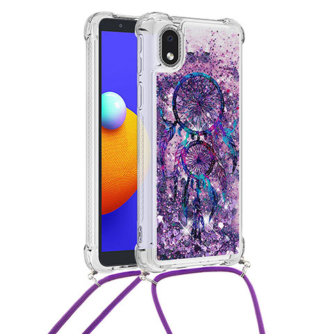 Silikon Hülle Handyhülle Gummi Schutzhülle Flexible Tasche Bling-Bling mit Schlüsselband Lanyard S02 für Samsung Galaxy A01 Core Violett