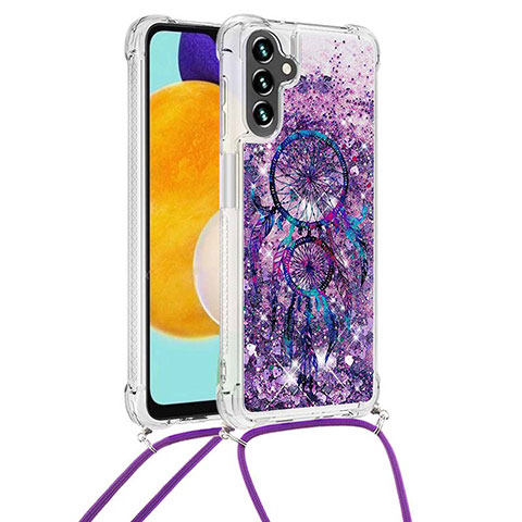 Silikon Hülle Handyhülle Gummi Schutzhülle Flexible Tasche Bling-Bling mit Schlüsselband Lanyard S02 für Samsung Galaxy A04s Violett