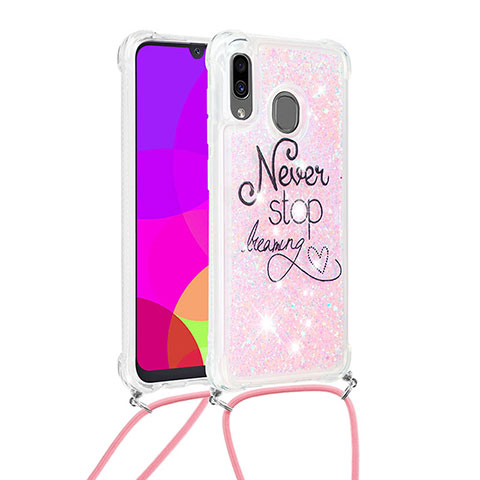 Silikon Hülle Handyhülle Gummi Schutzhülle Flexible Tasche Bling-Bling mit Schlüsselband Lanyard S02 für Samsung Galaxy A20 Plusfarbig