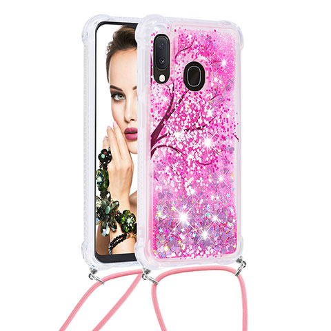 Silikon Hülle Handyhülle Gummi Schutzhülle Flexible Tasche Bling-Bling mit Schlüsselband Lanyard S02 für Samsung Galaxy A20e Pink