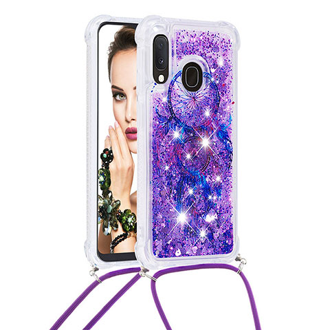 Silikon Hülle Handyhülle Gummi Schutzhülle Flexible Tasche Bling-Bling mit Schlüsselband Lanyard S02 für Samsung Galaxy A20e Violett