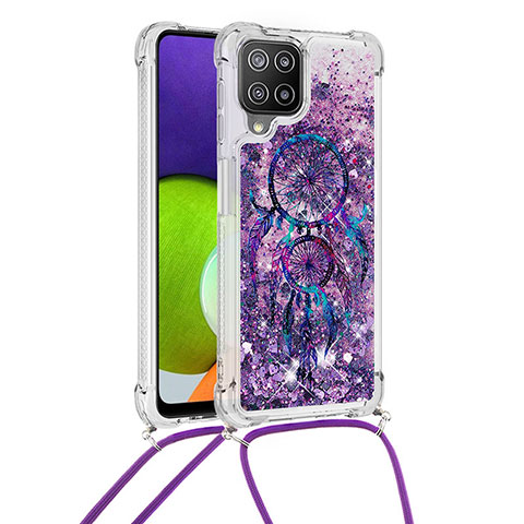 Silikon Hülle Handyhülle Gummi Schutzhülle Flexible Tasche Bling-Bling mit Schlüsselband Lanyard S02 für Samsung Galaxy A22 4G Violett