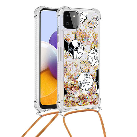 Silikon Hülle Handyhülle Gummi Schutzhülle Flexible Tasche Bling-Bling mit Schlüsselband Lanyard S02 für Samsung Galaxy A22 5G Gold