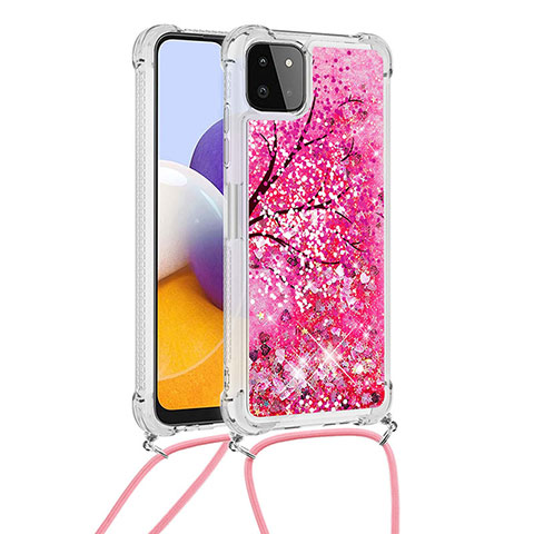 Silikon Hülle Handyhülle Gummi Schutzhülle Flexible Tasche Bling-Bling mit Schlüsselband Lanyard S02 für Samsung Galaxy A22 5G Pink