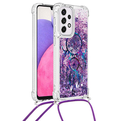 Silikon Hülle Handyhülle Gummi Schutzhülle Flexible Tasche Bling-Bling mit Schlüsselband Lanyard S02 für Samsung Galaxy A33 5G Violett