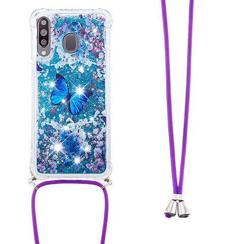 Silikon Hülle Handyhülle Gummi Schutzhülle Flexible Tasche Bling-Bling mit Schlüsselband Lanyard S02 für Samsung Galaxy A40s Blau