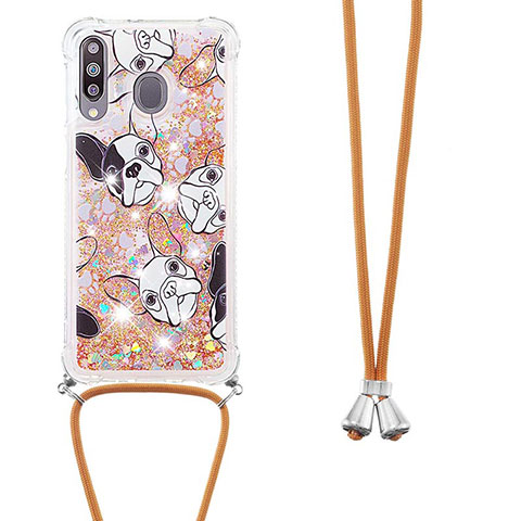 Silikon Hülle Handyhülle Gummi Schutzhülle Flexible Tasche Bling-Bling mit Schlüsselband Lanyard S02 für Samsung Galaxy A40s Gold