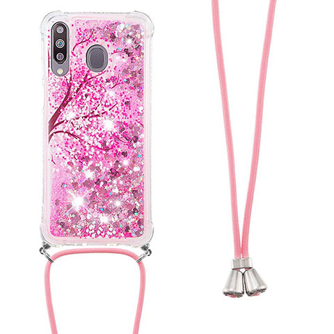 Silikon Hülle Handyhülle Gummi Schutzhülle Flexible Tasche Bling-Bling mit Schlüsselband Lanyard S02 für Samsung Galaxy A40s Pink