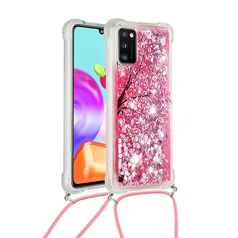 Silikon Hülle Handyhülle Gummi Schutzhülle Flexible Tasche Bling-Bling mit Schlüsselband Lanyard S02 für Samsung Galaxy A41 Pink