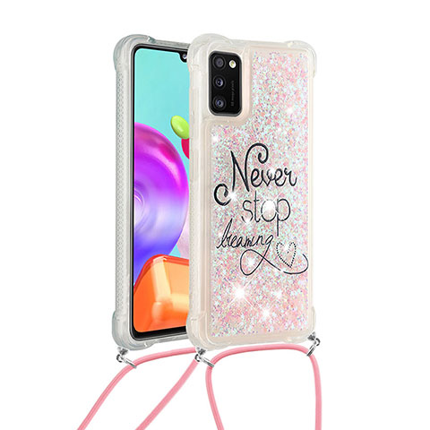 Silikon Hülle Handyhülle Gummi Schutzhülle Flexible Tasche Bling-Bling mit Schlüsselband Lanyard S02 für Samsung Galaxy A41 Plusfarbig