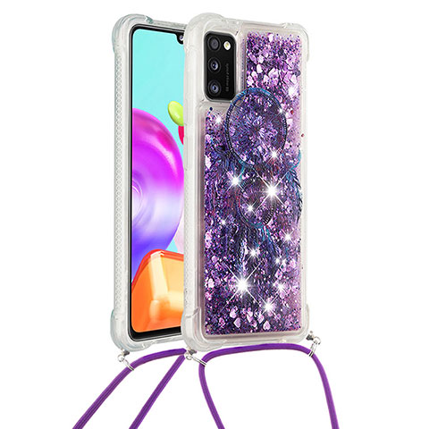 Silikon Hülle Handyhülle Gummi Schutzhülle Flexible Tasche Bling-Bling mit Schlüsselband Lanyard S02 für Samsung Galaxy A41 Violett