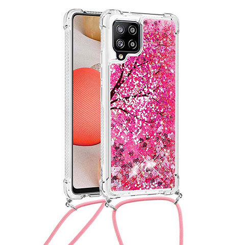 Silikon Hülle Handyhülle Gummi Schutzhülle Flexible Tasche Bling-Bling mit Schlüsselband Lanyard S02 für Samsung Galaxy A42 5G Pink