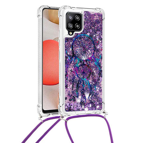 Silikon Hülle Handyhülle Gummi Schutzhülle Flexible Tasche Bling-Bling mit Schlüsselband Lanyard S02 für Samsung Galaxy A42 5G Violett