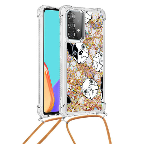 Silikon Hülle Handyhülle Gummi Schutzhülle Flexible Tasche Bling-Bling mit Schlüsselband Lanyard S02 für Samsung Galaxy A52 4G Gold