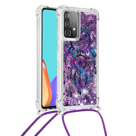 Silikon Hülle Handyhülle Gummi Schutzhülle Flexible Tasche Bling-Bling mit Schlüsselband Lanyard S02 für Samsung Galaxy A52s 5G Violett